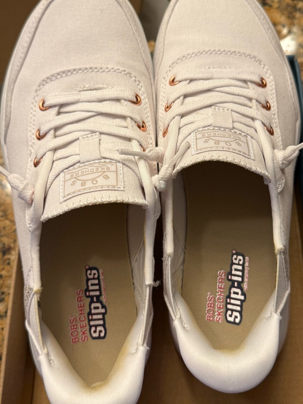 Skechers Slip-Ins Canvas Sneakers in Blush with Rose Gold Eyelets